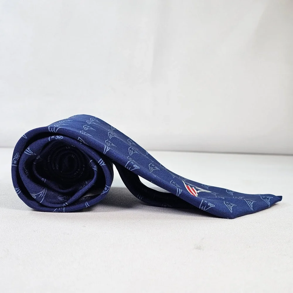 NFL New England Patriots Ralph Marlin Navy Blue Tonal Logo Silk Necktie USA Made